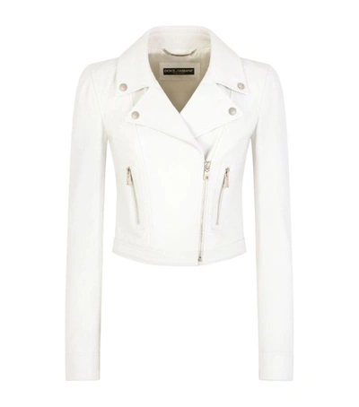 Dolce & Gabbana Leather Biker Jacket In White