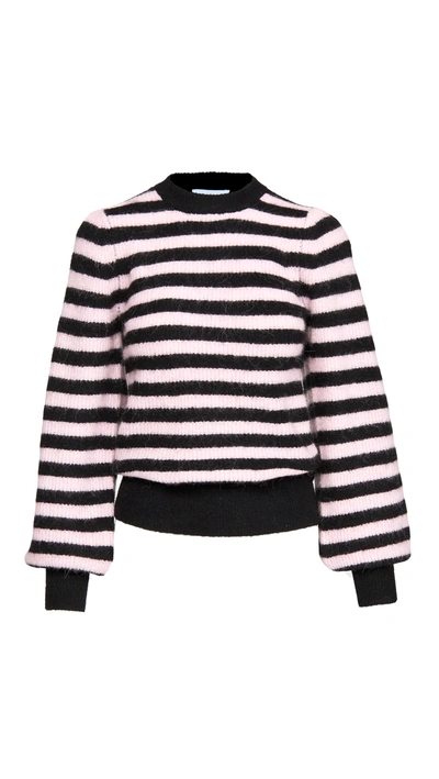 Ganni Striped Alpaca Hair And Wool-blend Sweater In Pink,black
