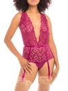 Oh La La Cheri Plus Size Maxine Galloon Lace Open-back Garter Teddy In Cherries Jubilee