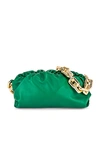 Bottega Veneta Medium Ruched Napa Chain Pouch Bag In Racing Green & Gold