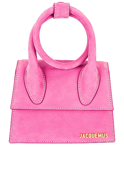 Jacquemus Le Chiquito Noeud Medium Suede Top Handle Bag In Pink & Purple