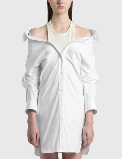 Alexander Wang T Off-shoulder Shirt Dress With Inner Tank In White