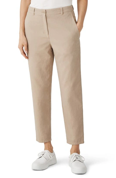 Eileen Fisher Organic Cotton & Hemp High Waist Tapered Ankle Pants In Khaki