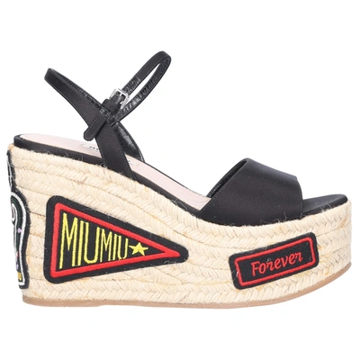 Miu Miu Plateausandalen 缎布 In Black