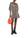 Ganni Balloon Sleeve Flared Dress In Animalier In Multicolour
