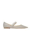 Jimmy Choo Baily Glittered Ballerina Flats With Crystal And Pearl Strap In Platinum Ice