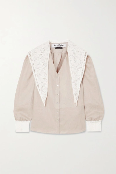 Acheval Pampa + Net Sustain Ocampo Lace-trimmed Linen Blouse In Beige