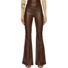 ROSETTA GETTY BROWN LEATHER PINTUCK FLARE trousers