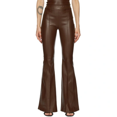 Rosetta Getty Brown Leather Pintuck Flare Trousers In Mahogany