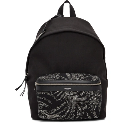 Saint Laurent City Tropical Print-pocket Canvas Backpack In Black