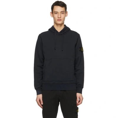 Stone Island Logo Patch Long-sleeved Hoodie In Blue