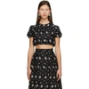 ERDEM BLACK EMBROIDERED ROMI CROPPED T-SHIRT
