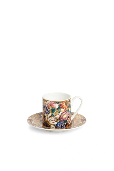 Roberto Cavalli Home Golden Flowers Cup And Saucer Coffee Set In Brown