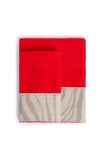 Roberto Cavalli Home Rc Zebra Print Guest And Hand Towel Set In Red