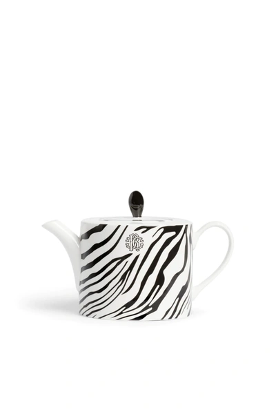Roberto Cavalli Home Zebra Porcelain Teapot In White