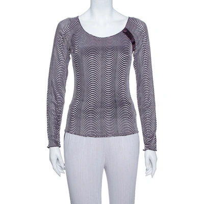 Pre-owned Armani Collezioni Purple Wave Pattern Knit Button Detail Top S