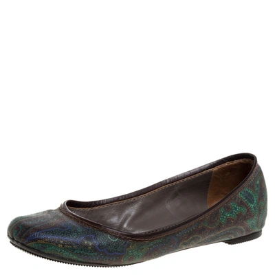 Pre-owned Etro Paisley Multicolor Printed Coated Canvas And Leather Trim Ballet Flats Size 38