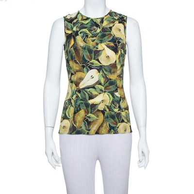 Pre-owned Dolce & Gabbana Green Pear Printed Crepe Tank Top S