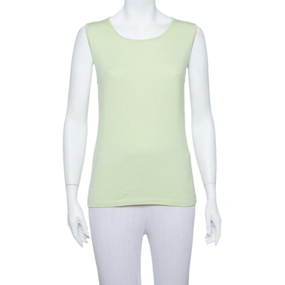 Pre-owned Oscar De La Renta Lime Green Cashmere Knit Tank Top L