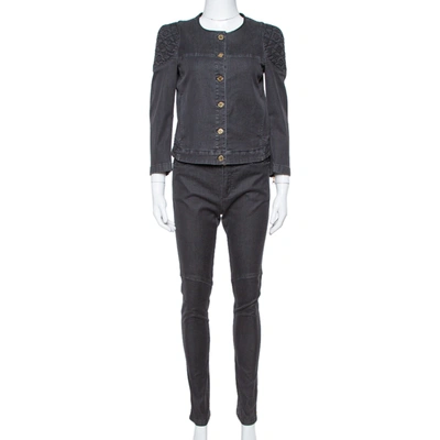 Pre-owned Louis Vuitton Black Denim Quilt Detail Button Front Top & Pants Set M