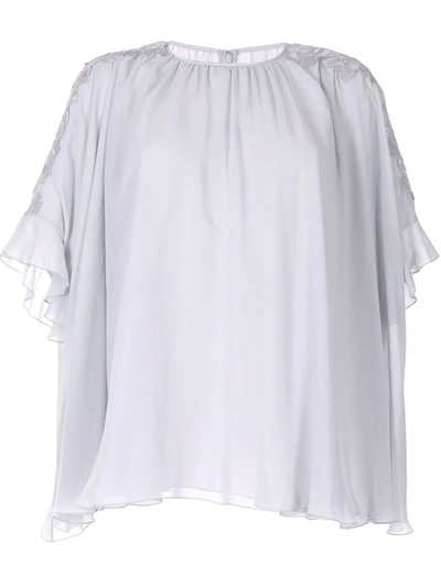 Giambattista Valli Floral-embroidered Silk Top In Grey