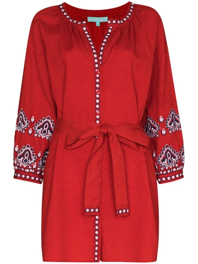 Melissa Odabash Tania棉质和亚麻长罩衫裙 In Red