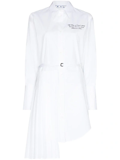Off-white Button-down Belted Cotton Shirtdress In White Black