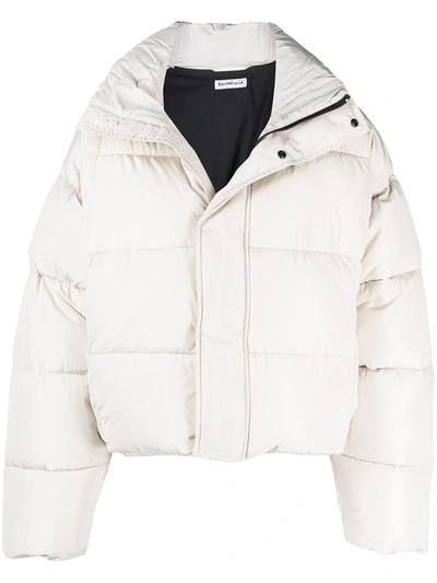Balenciaga Bb Oversized Cropped Hooded Quilted Shell Jacket In 9757 Chalky