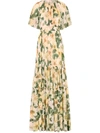 Dolce & Gabbana Camelia Print Silk Georgette Maxi Dress In Yellow