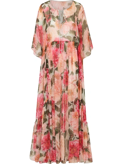 Dolce & Gabbana Pleated Floral-print Maxi Dress In Pink