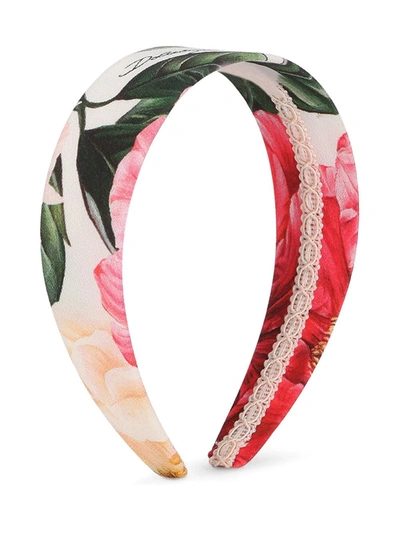 Dolce & Gabbana Kids' Floral-print Lace-trimmed Headband In Pink