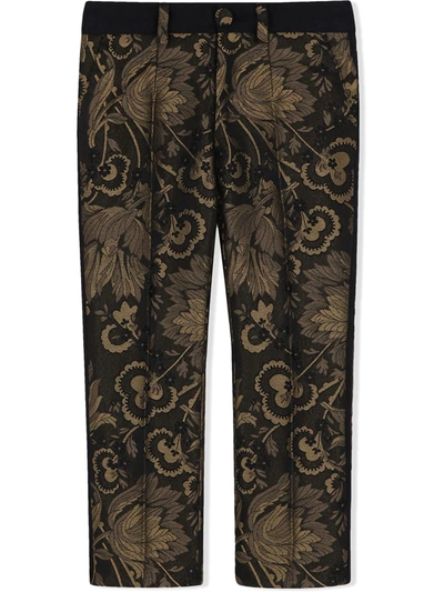 Dolce & Gabbana Kids' Tuxedo Pants In Ornamental Lamè Jacquard In Multicolor