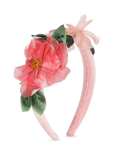 Dolce & Gabbana Kids' Floral Appliqué Headband In Pink