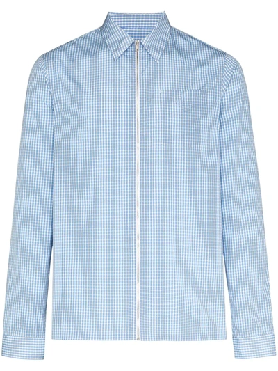 Prada Check-pattern Zip-up Shirt In Schwarz