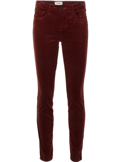L Agence Skinny Fit Velvet Trousers In Red