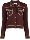 Sandro Topstitched Denim-style Milano Cardigan In Brown