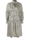 Sandro Salome Belted Zebra-print Silk-twill Dress In Black