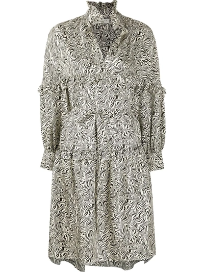 Sandro Salome Belted Zebra-print Silk-twill Dress In Ivory