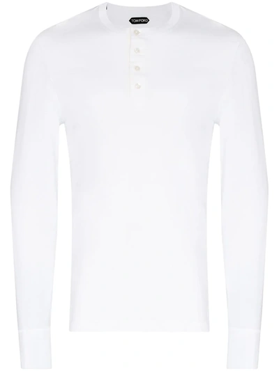 Tom Ford Slim-fit Ribbed Stretch Lyocell And Cotton-blend Henley T-shirt In White