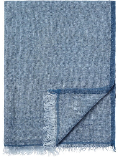Ermenegildo Zegna Logo-embroidered Linen-blend Scarf In Blue