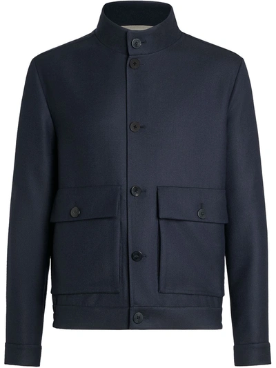 Ermenegildo Zegna Centoventimila Wool Couture Bomber Jacket In Blue