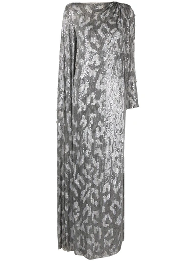 Jenny Packham Draped Sequin-embellished Gown In Silver