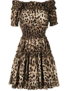 Dolce & Gabbana Short Leopard-print Poplin Dress In Brown