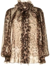 Dolce & Gabbana Pussy-bow Leopard-print Silk-chiffon Blouse In Brown