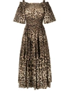 Dolce & Gabbana Leopard-print Cotton Midi Dress In Brown