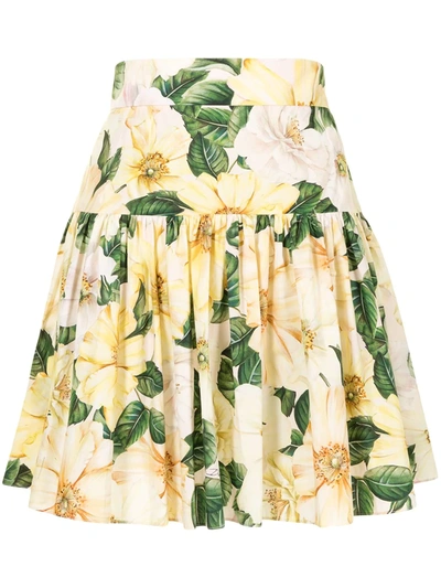 Dolce & Gabbana Pleated Floral-print Cotton-poplin Mini Skirt In Floral Print
