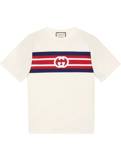 Gucci White Interlocking G Stripe T-shirt In Ivory