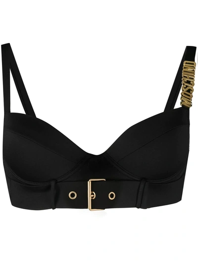 Moschino Buckle-embellished Bustier Bikini Top In Black