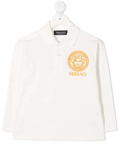 Young Versace Kids' Medusa-embroidered Polo Shirt In White