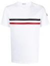 Moncler White Tricolor Stripe Logo T-shirt In White